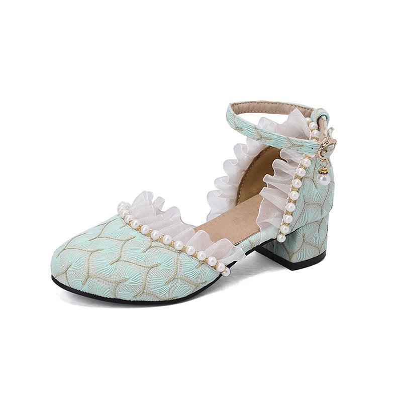 2024 Summer Lace Mid Heel 33-47 Plus Size Sweet Beaded Hollow Sandals - Image 1