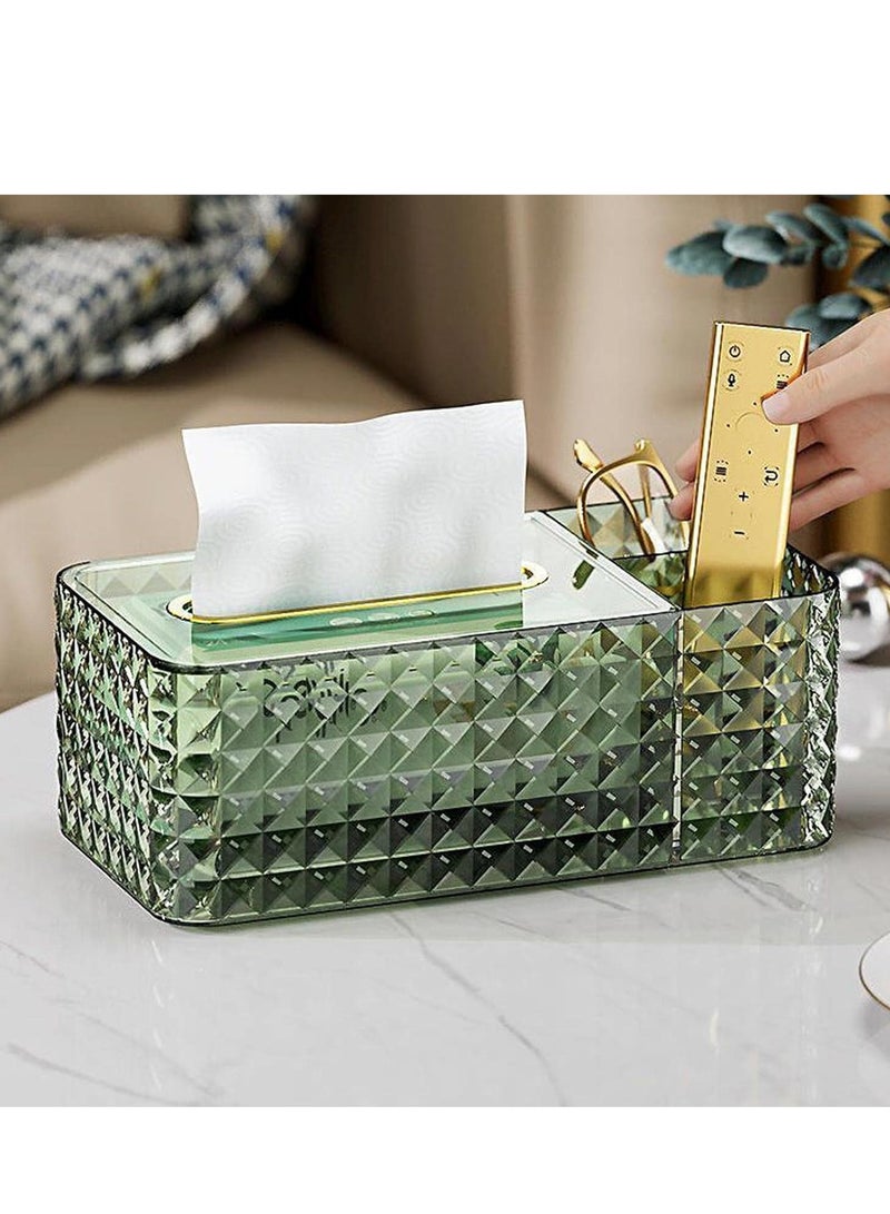 KASTWAVE Tissue Box Rectangle, With Storage Compartment, Diamond Pattern Tissue Box with Lid, Creative Ins Style Tissue Holder Napkin Dispenser for Bathroom Bedroom Living Room Office, 1 Pcs(Green) - Image 3