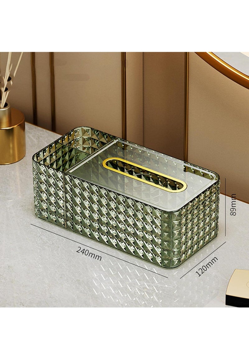 KASTWAVE Tissue Box Rectangle, With Storage Compartment, Diamond Pattern Tissue Box with Lid, Creative Ins Style Tissue Holder Napkin Dispenser for Bathroom Bedroom Living Room Office, 1 Pcs(Green) - Image 1