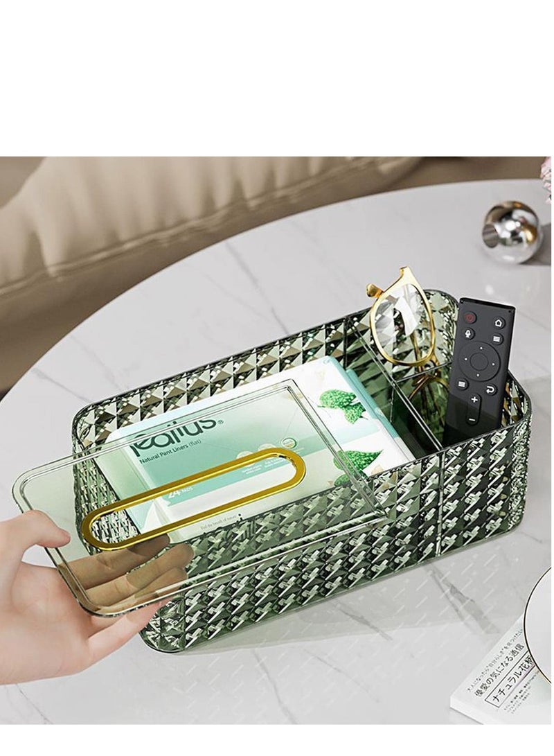 KASTWAVE Tissue Box Rectangle, With Storage Compartment, Diamond Pattern Tissue Box with Lid, Creative Ins Style Tissue Holder Napkin Dispenser for Bathroom Bedroom Living Room Office, 1 Pcs(Green) - Image 2