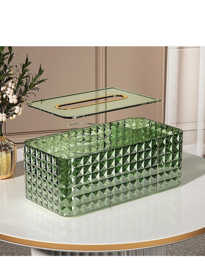 KASTWAVE Tissue Box Rectangle, With Storage Compartment, Diamond Pattern Tissue Box with Lid, Creative Ins Style Tissue Holder Napkin Dispenser for Bathroom Bedroom Living Room Office, 1 Pcs(Green) - Image 4