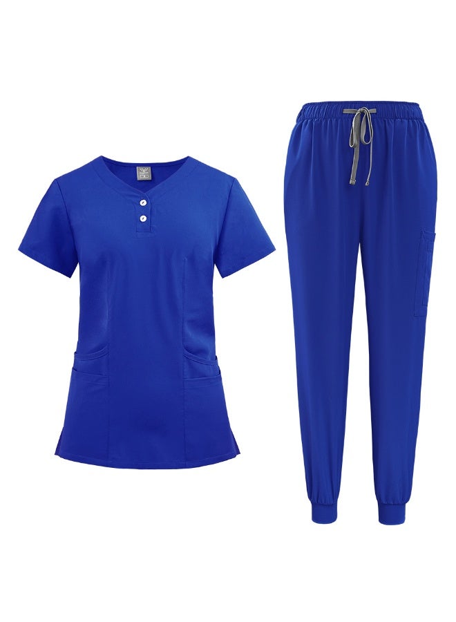 NIBEMINENT Women'S Nurse Uniform Quick-Drying Fabric Solid Color V-Neck Button Pocket Short-Sleeved Trousers Suit Nursing Work Clothes - Image 1