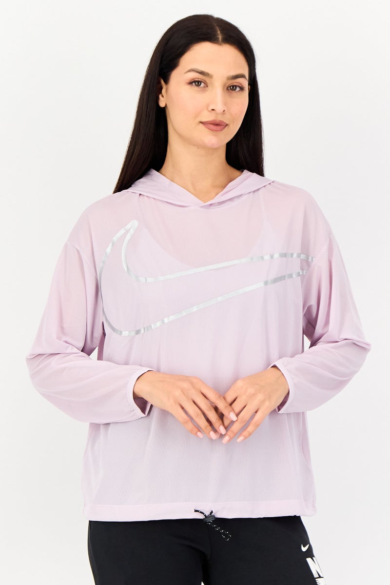 Nike بلوزة رياضية نسائية بأكمام طويلة مناسبة في الهواء الطلق، وردية - Image 1