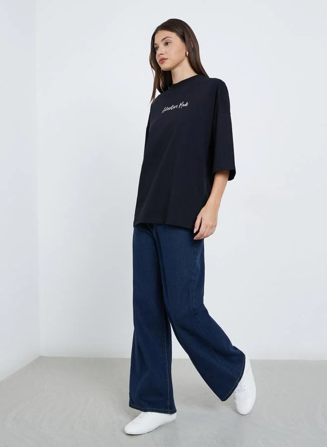 Styli Styli Black Oversized Graphic Print T-Shirt