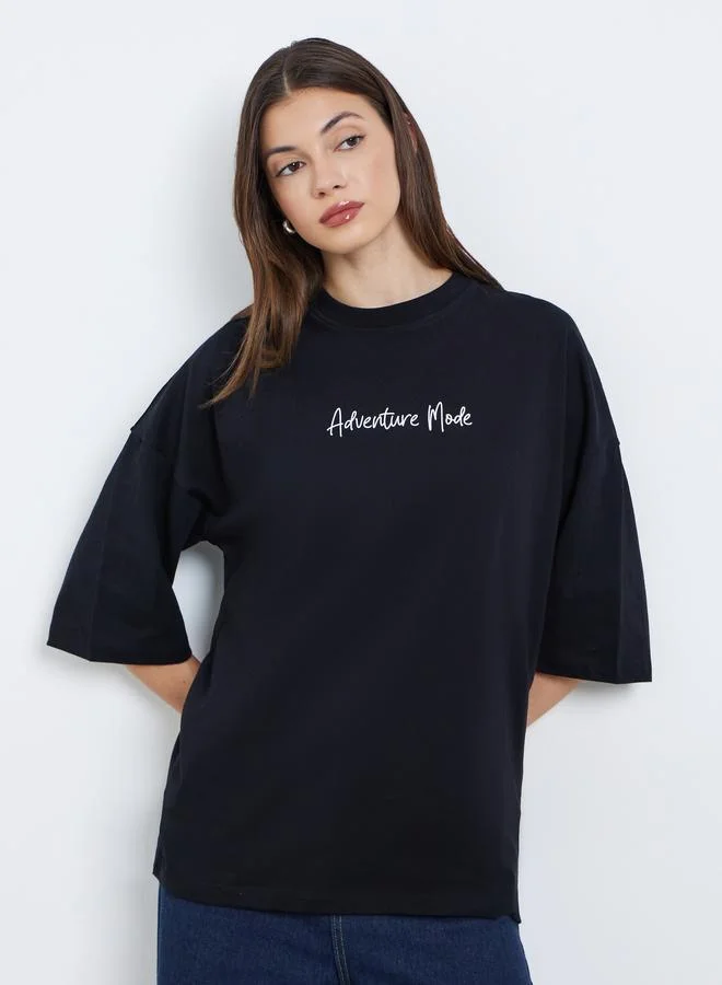 Styli Black Oversized Graphic Print T-Shirt