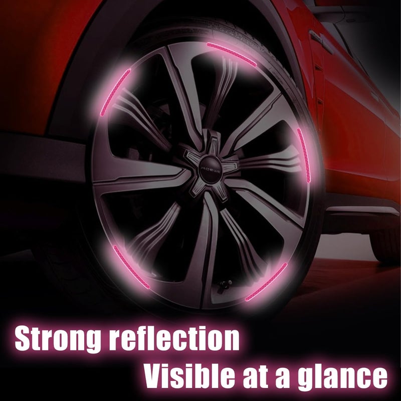 Zipelo 20PCS Reflective Car Wheel Decorative Stripe Stickers, Anti Scratch Vehicle Night Safety Warning Tape Decal, Automotive Exterior Tire Rims Sticker Accessories, Universal Fit (Pink) - Image 3