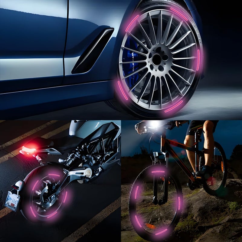 Zipelo 20PCS Reflective Car Wheel Decorative Stripe Stickers, Anti Scratch Vehicle Night Safety Warning Tape Decal, Automotive Exterior Tire Rims Sticker Accessories, Universal Fit (Pink) - Image 4