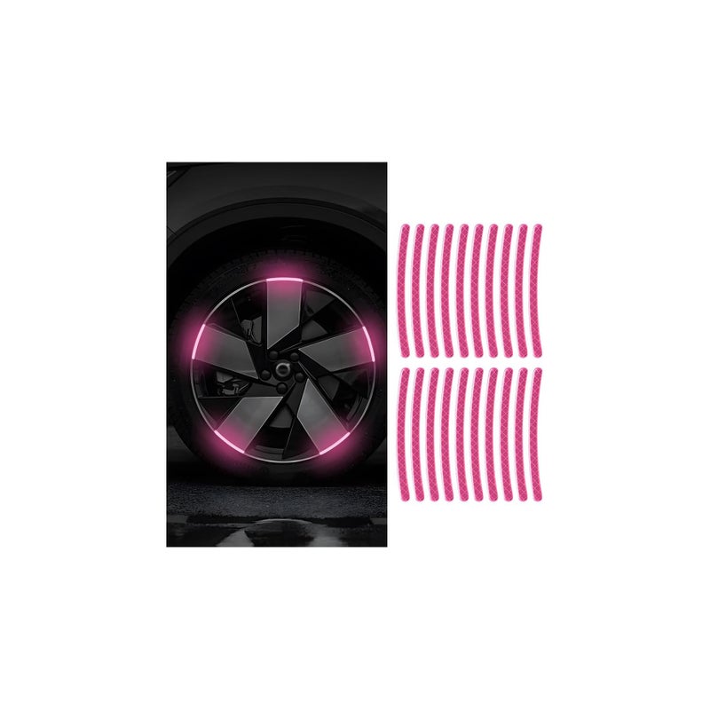Zipelo 20PCS Reflective Car Wheel Decorative Stripe Stickers, Anti Scratch Vehicle Night Safety Warning Tape Decal, Automotive Exterior Tire Rims Sticker Accessories, Universal Fit (Pink) - Image 1