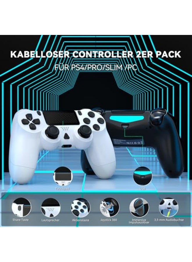 وحدة تحكم لاسلكية P4، جهاز تحكم للألعاب لـ P4/Pro/Slim/PC - أسود وأبيض، مع خيار التربو، زر العودة، اهتزاز مزدوج، مستشعر جيروسكوب بـ 6 محاور ولوحة لمس، عبوة مكونة من 2 - Image 2
