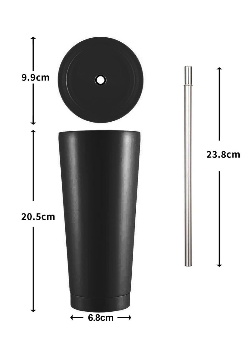 Beauenty Reusable Iced Coffee Cup Tumbler, 750ml Double Wall Vacuum Travel Coffee Mug with Splash-Proof Lid and Metal Straw, Leakproof Insulated Stainless Steel Cup for Home, Gym, Office (Black)  - Image 2