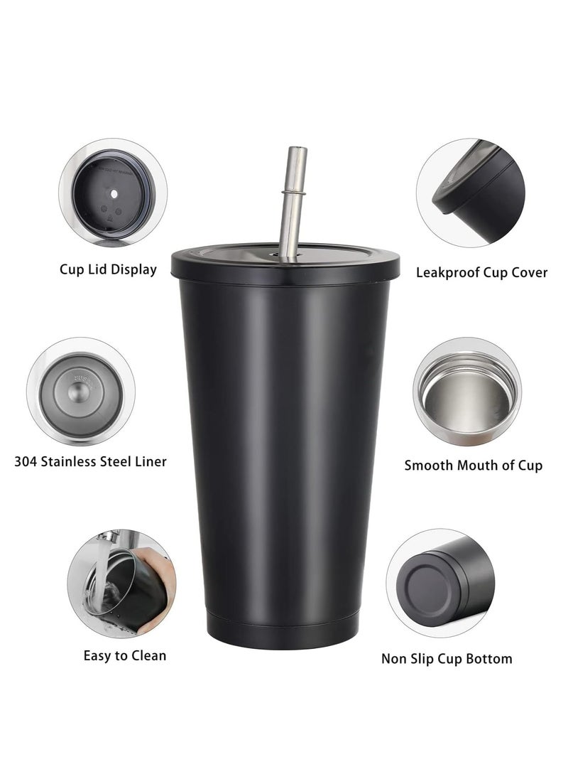 Beauenty Reusable Iced Coffee Cup Tumbler, 750ml Double Wall Vacuum Travel Coffee Mug with Splash-Proof Lid and Metal Straw, Leakproof Insulated Stainless Steel Cup for Home, Gym, Office (Black)  - Image 4