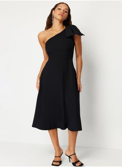 trendyol Black A-Cut Bow Detailed Woven Elegant Evening Dress TPRSS24EL00105  - Image 3