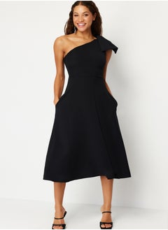 trendyol Black A-Cut Bow Detailed Woven Elegant Evening Dress TPRSS24EL00105  - Image 1