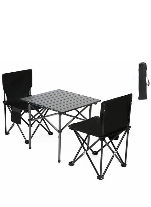 Camping Portable Folding Table and 2-Piece Chair Set, Outdoor Folding Picnic Table Folding Picnic Side Table and Chairs with Portable Storage For Outdoor BBQ,Cooking,Party, Beach
