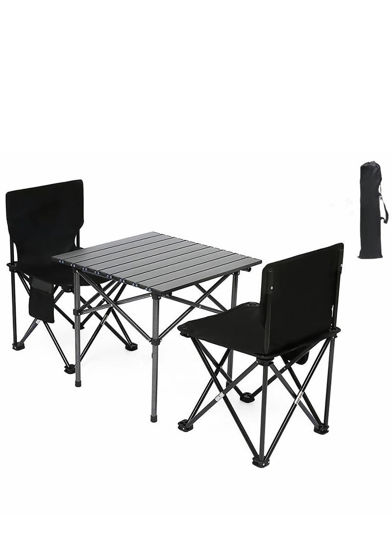 Camping Portable Folding Table and 2-Piece Chair Set, Outdoor Folding Picnic Table Folding Picnic Side Table and Chairs with Portable Storage For Outdoor BBQ,Cooking,Party, Beach