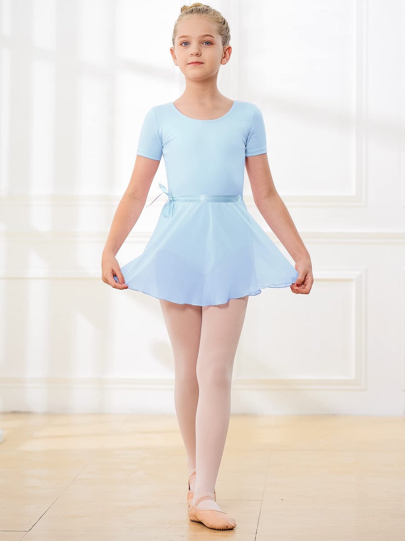 Stelle Girls Short Sleeve Dance Active Dress Ballet Leotard Combo with Dance Skirt and Dance Tight (Blue (Adjustable Tie),90, 4T) - Image 4