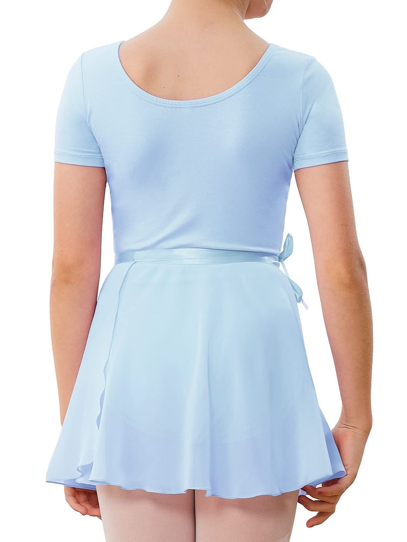 Stelle Girls Short Sleeve Dance Active Dress Ballet Leotard Combo with Dance Skirt and Dance Tight (Blue (Adjustable Tie),90, 4T) - Image 2