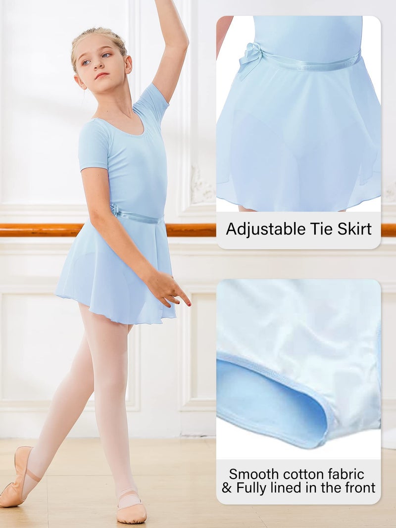 Stelle Girls Short Sleeve Dance Active Dress Ballet Leotard Combo with Dance Skirt and Dance Tight (Blue (Adjustable Tie),90, 4T) - Image 5