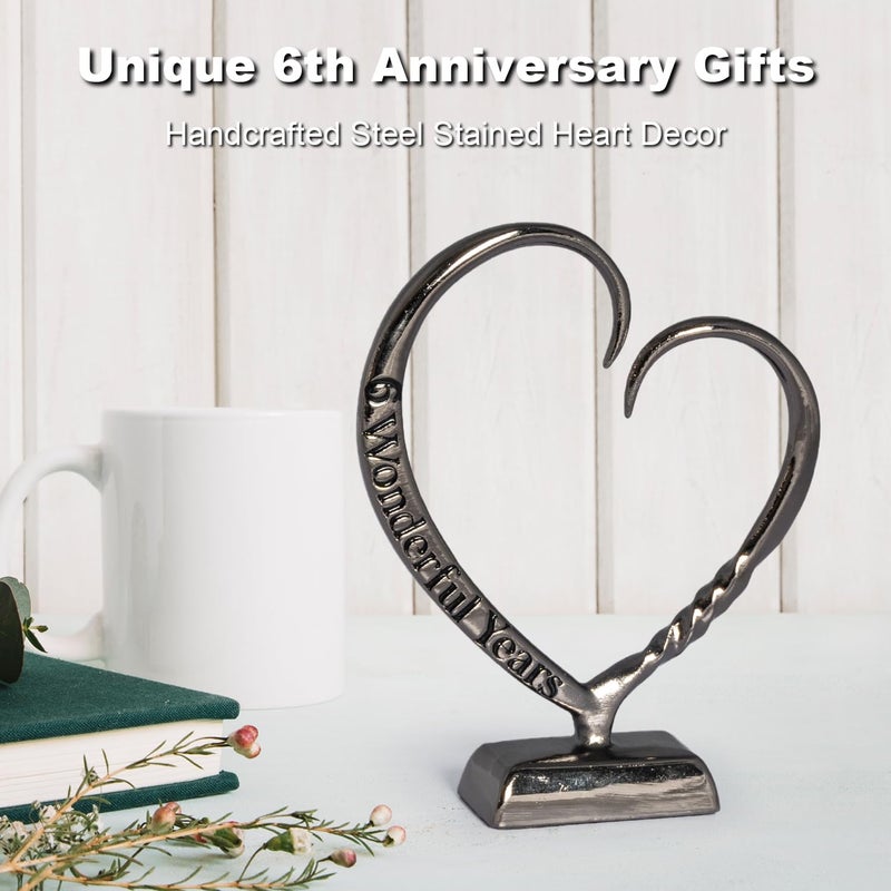 BESZONE 6 Year Anniversary Iron Gifts for Her, 6th Wedding Anniversary for Couples Gifts Steel for Him Wife Husband Men, Hand Forged Heart Iron Steel Art Keepsake Home Decor - Image 2
