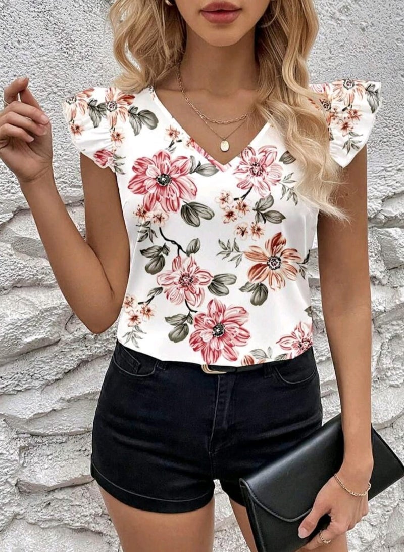 Shein SHEIN Clasi Floral Print Cap Sleeve Spring/Summer Women's Blouse - Image 2
