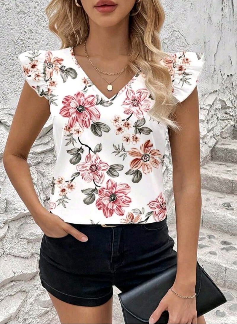 Shein SHEIN Clasi Floral Print Cap Sleeve Spring/Summer Women's Blouse - Image 3