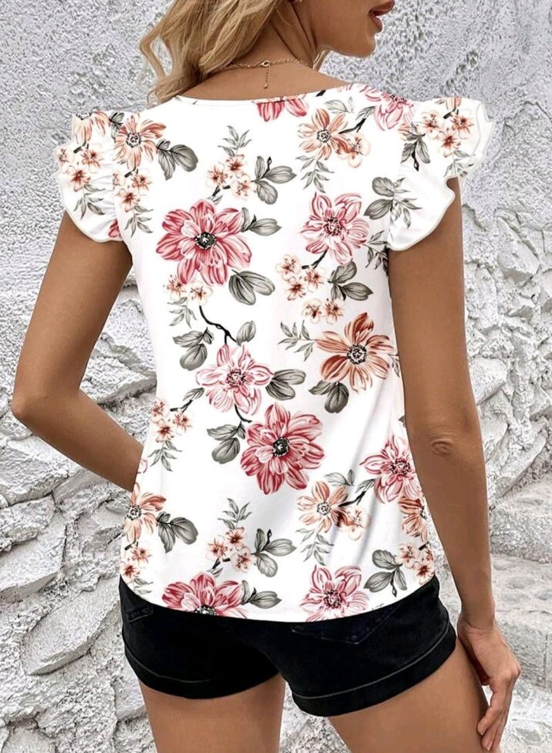 Shein SHEIN Clasi Floral Print Cap Sleeve Spring/Summer Women's Blouse - Image 4