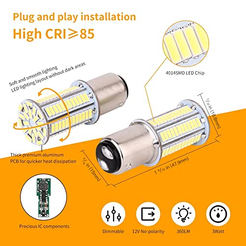 RVZONE 1142 1076 1130 1176 1075 S8 BA15D LED Bulbs, Super Bright 3014 105SMD LED Replacement for 12 Volt RV Camper Trailer Boat Trunk Interior Lights 4-Packs White - Image 2