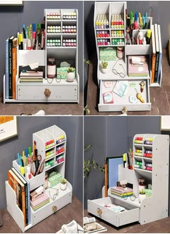Occuwzz White Pen Organizer with Drawer, DIY Pencil Holder Desk Tidy Caddy Office Stationery Desktop Organiser for Home, Office and School  - Image 2