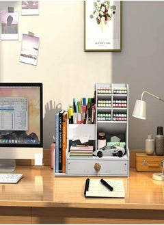 Occuwzz White Pen Organizer with Drawer, DIY Pencil Holder Desk Tidy Caddy Office Stationery Desktop Organiser for Home, Office and School  - Image 4