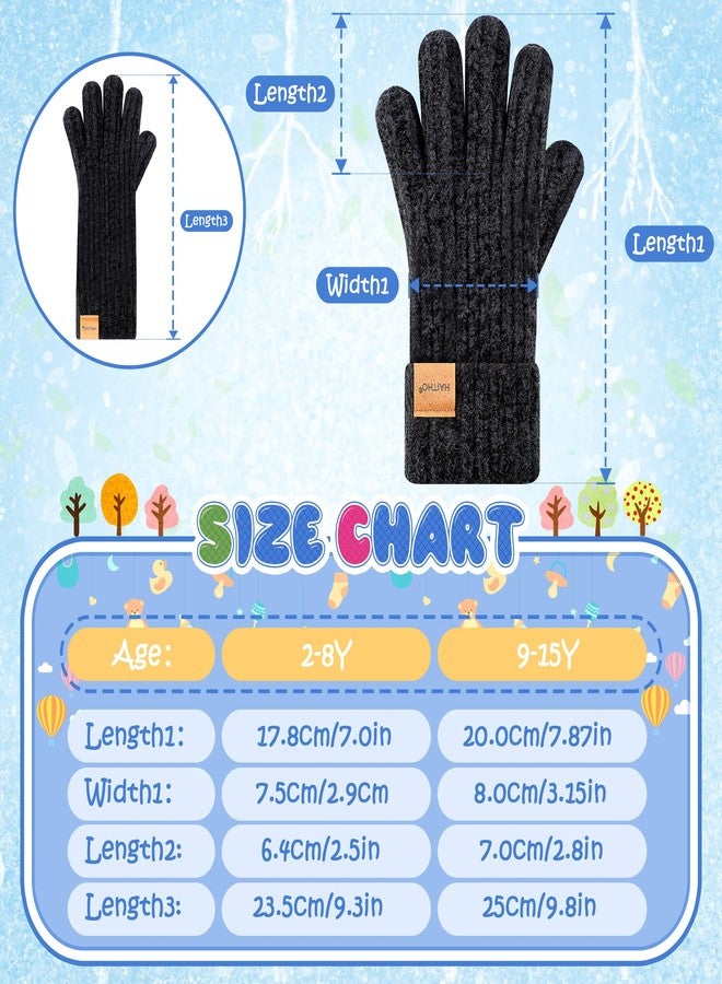 HAITHO Kids Gloves Winter for Girls Boys Cold Weather, Toddler Chenille Cute Knit Gloves with Warm Fleece Lined, Thick Thermal Double Liner Cozy Cuff Outdoor(Black) - Image 4