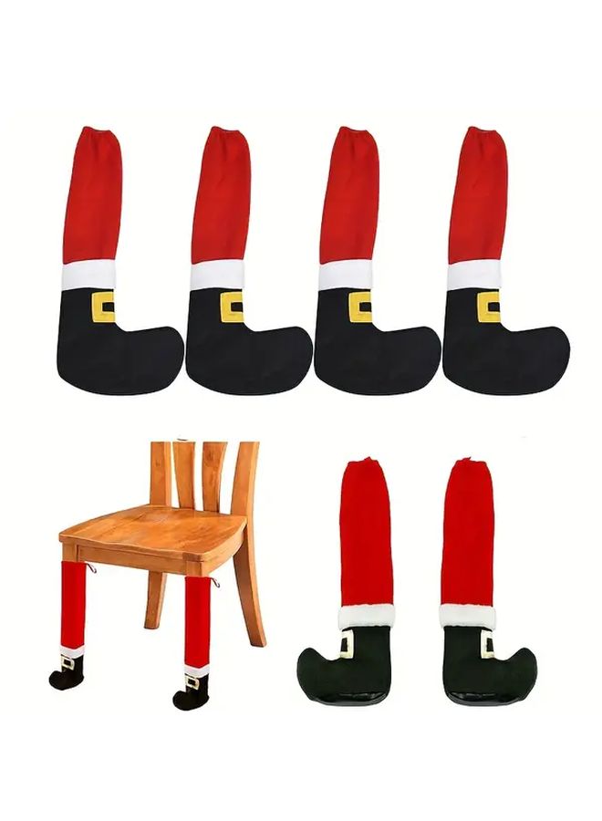 4pcs Christmas Table Feet Covers Festive Santa Hat Design Red Striped Durable Cloth Protectors Home Apartment Dormitory Decorations - Image 1