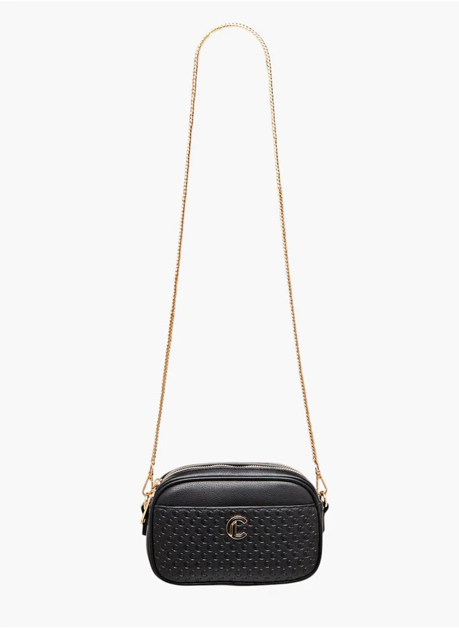 لو كونفورت Monogram Embossed Crossbody Bag with Zip Closure and Chain Strap