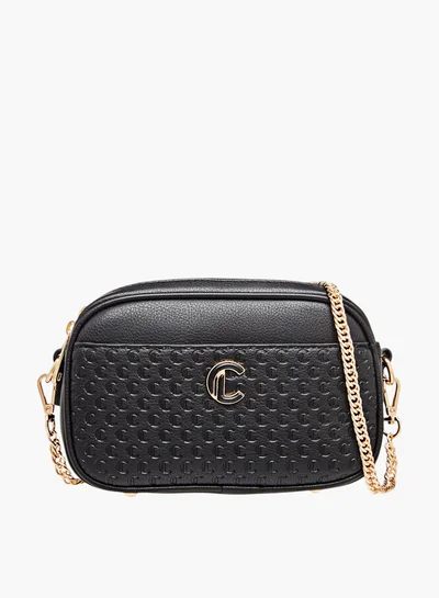 Le Confort Monogram Embossed Crossbody Bag with Zip Closure and Chain Strap