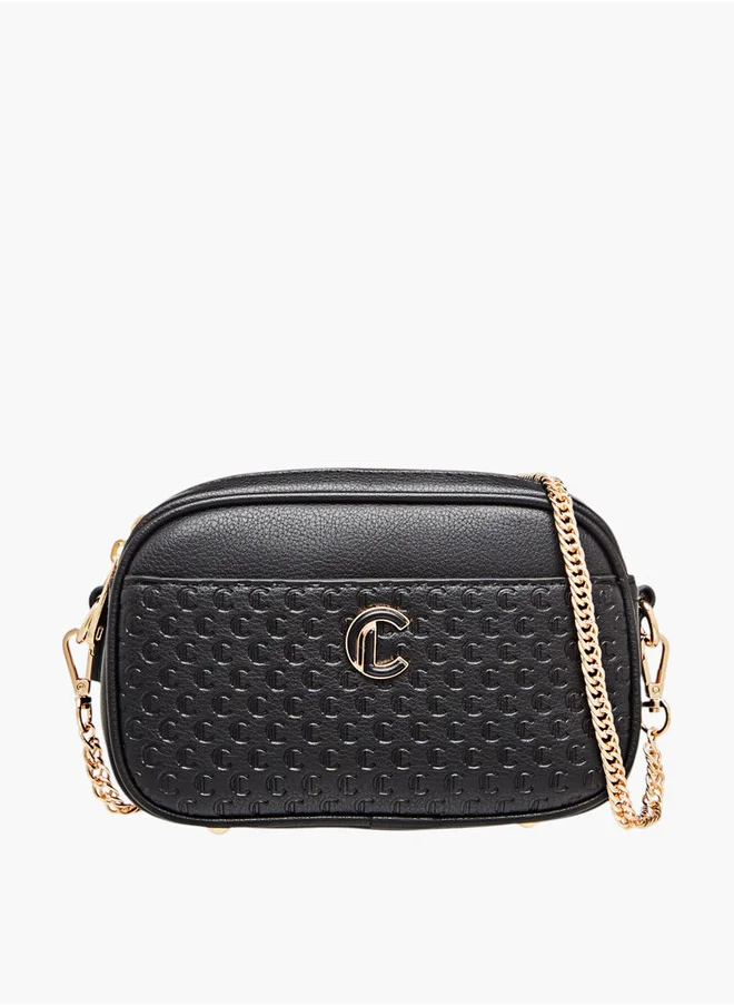 لو كونفورت Monogram Embossed Crossbody Bag with Zip Closure and Chain Strap