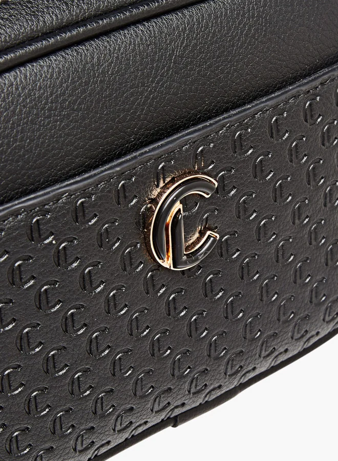 Le Confort Monogram Embossed Crossbody Bag with Zip Closure and Chain Strap