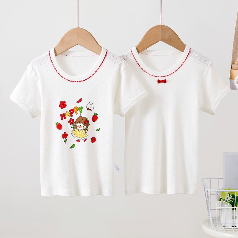 Children's Mesh T-shirt 100 Cotton Men's Treasure Women's Treasure Home Half Sleeve Thin Short Sleeve Base Breathable 2 Pack - Image 1