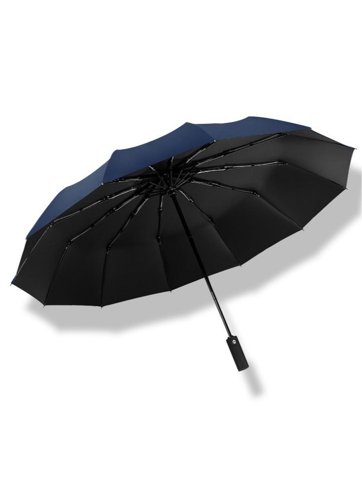 Joychic مظلة قابلة للطي قوية محمولة 12 ضلع كبيرة مقاومة للرياح ومقاومة للمطر ومضادة للأشعة فوق البنفسجية مظلة سفر أوتوماتيكية زرقاء داكنة - Image 1