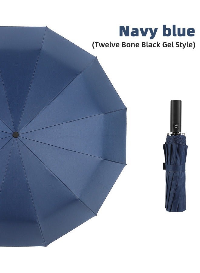Joychic مظلة قابلة للطي قوية محمولة 12 ضلع كبيرة مقاومة للرياح ومقاومة للمطر ومضادة للأشعة فوق البنفسجية مظلة سفر أوتوماتيكية زرقاء داكنة - Image 3