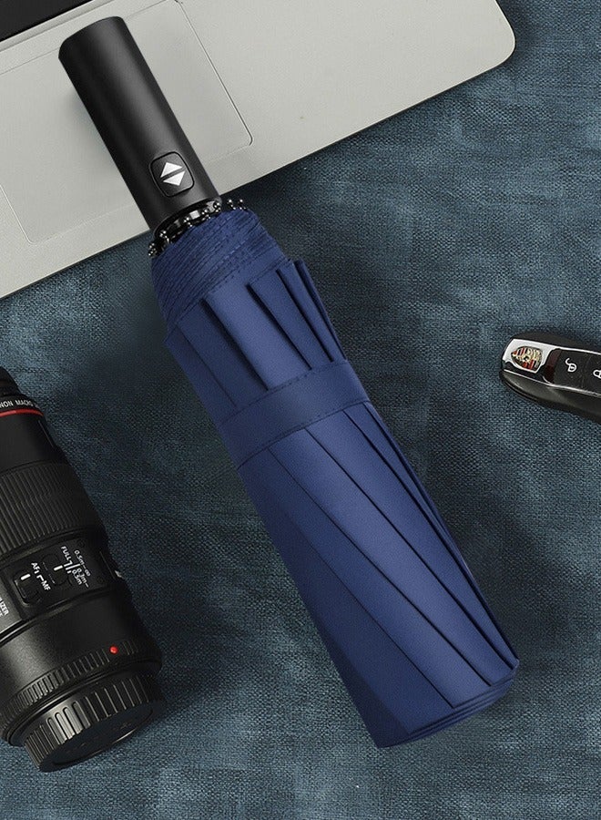 Joychic مظلة قابلة للطي قوية محمولة 12 ضلع كبيرة مقاومة للرياح ومقاومة للمطر ومضادة للأشعة فوق البنفسجية مظلة سفر أوتوماتيكية زرقاء داكنة - Image 2