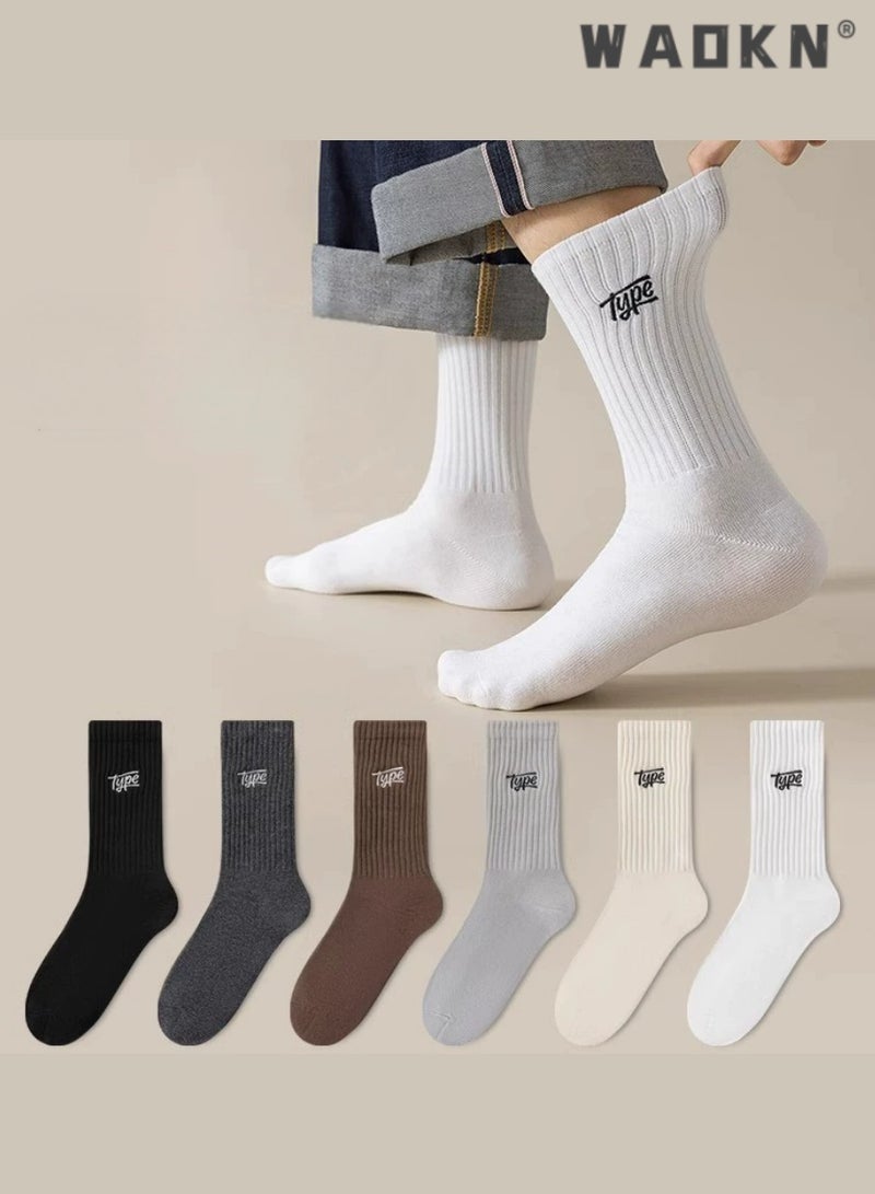 WAOKN 6 Pairs Men's 100% Cotton Crew Socks: Mid-Calf, Dress Socks, Moisture Wicking, Suitable for All Seasons, Striped Pattern in a Variety of Colors for Business Casual Wear  - Image 3