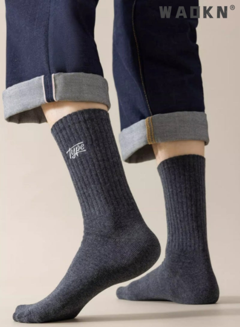 WAOKN 6 Pairs Men's 100% Cotton Crew Socks: Mid-Calf, Dress Socks, Moisture Wicking, Suitable for All Seasons, Striped Pattern in a Variety of Colors for Business Casual Wear  - Image 5