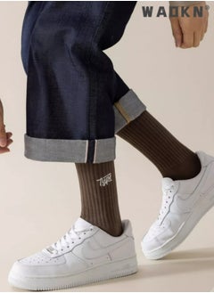 WAOKN 6 Pairs Men's 100% Cotton Crew Socks: Mid-Calf, Dress Socks, Moisture Wicking, Suitable for All Seasons, Striped Pattern in a Variety of Colors for Business Casual Wear  - Image 4
