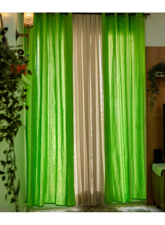 RANGBHAR Handloom Cotton Curtains for Windows, Cotton Curtains 5 Feet Set of 2 with Eyelets, (Solid Green, Window-5 Feet X 4 Feet) - Image 1
