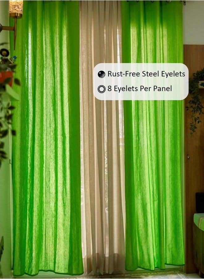 RANGBHAR Handloom Cotton Curtains for Windows, Cotton Curtains 5 Feet Set of 2 with Eyelets, (Solid Green, Window-5 Feet X 4 Feet) - Image 2