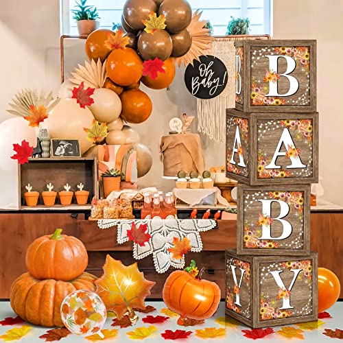TREWAVE Fall Pumpkin Baby Shower Decoration Boxes Thansgiving Birthday Party Floral Display Boxes Wood Grain Blocks Little Pumpkin 1st Neutral Gender Reveal Birthday Party Supplies - Image 1