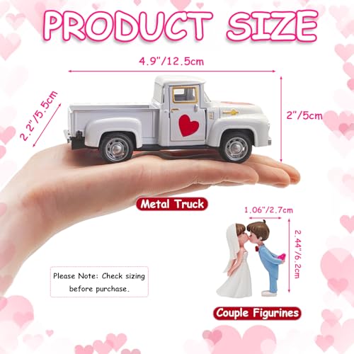 YimiBloss Valentines Day Decorations Farmhouse Vintage Mini Truck with Love Couple Figurines, Heart Pattern, Valentine's Day Home Tiered Tray Decor Valentine & Wedding Table Centerpiece Gifts for Her Him - Image 3
