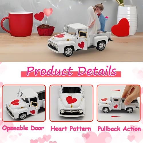 YimiBloss Valentines Day Decorations Farmhouse Vintage Mini Truck with Love Couple Figurines, Heart Pattern, Valentine's Day Home Tiered Tray Decor Valentine & Wedding Table Centerpiece Gifts for Her Him - Image 4