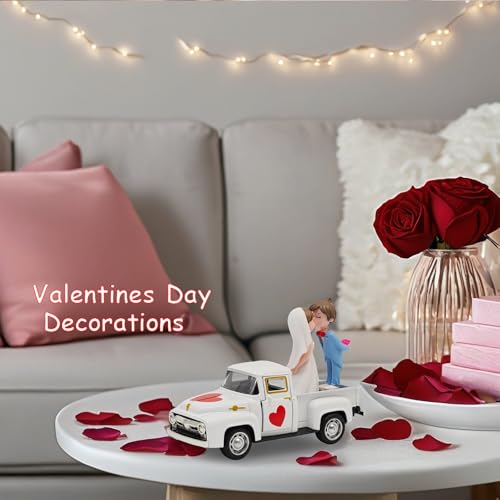 YimiBloss Valentines Day Decorations Farmhouse Vintage Mini Truck with Love Couple Figurines, Heart Pattern, Valentine's Day Home Tiered Tray Decor Valentine & Wedding Table Centerpiece Gifts for Her Him - Image 5