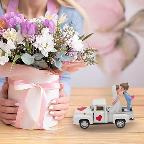 YimiBloss Valentines Day Decorations Farmhouse Vintage Mini Truck with Love Couple Figurines, Heart Pattern, Valentine's Day Home Tiered Tray Decor Valentine & Wedding Table Centerpiece Gifts for Her Him - Image 2