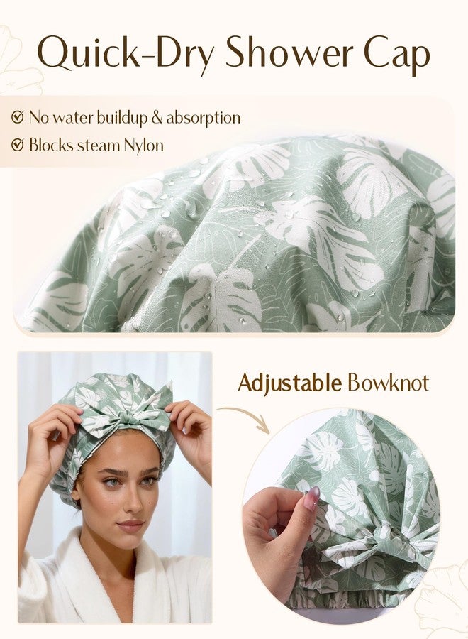 Yanibest Shower Cap for Women Reusable Waterproof, Adjustable Non-Slip Shower Hair Cap, Washable Bath Hat for Long Hair (Green) - Image 4